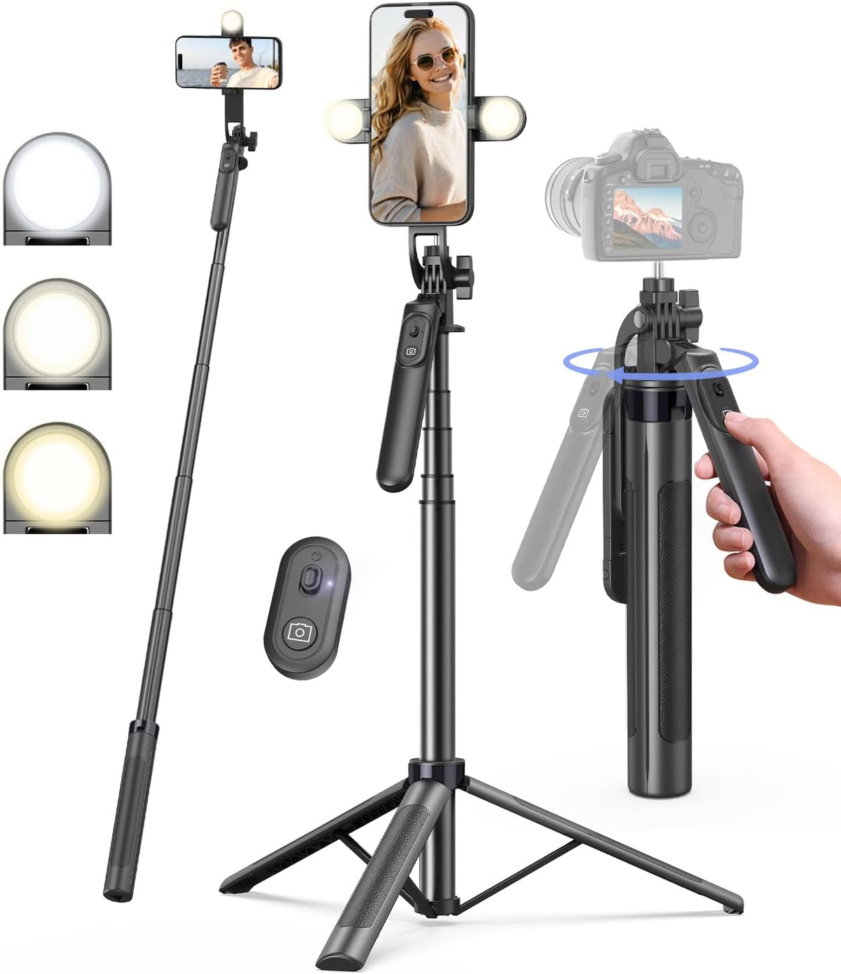 Yeaki 71" Phone Tripod,Tripod for iPhone with Fill Light and Rechargeable Remote,Aluminum Selfie Stick Phone Stand Compatible with Cell Phone/Camera/Ring Light/DJI/GoPro