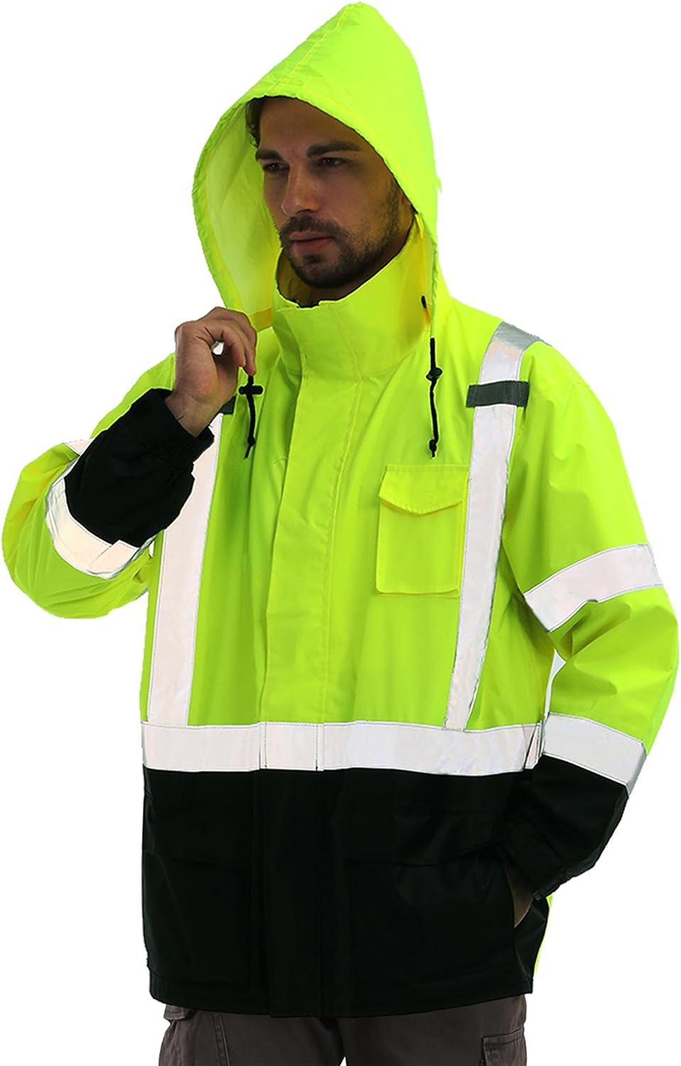 sesafety Hi Vis Rain Jacket, Rain Suits for Men Waterproof withBlack Bottom