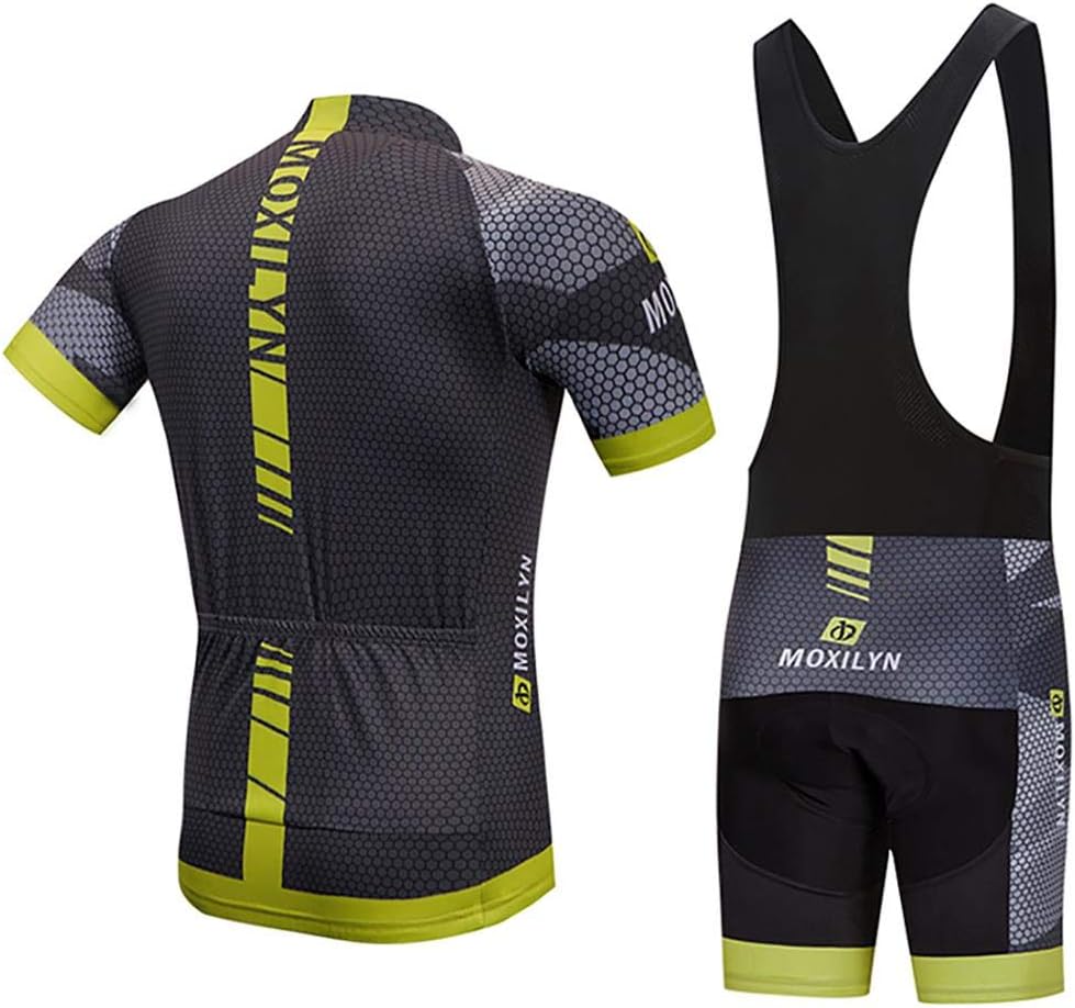 Men's Quick-Dry Cycling Jersey Set Road Bike Bicycle Shirt + Bib Shorts with 9D Gel Pad MTB Riding Clothing Kit