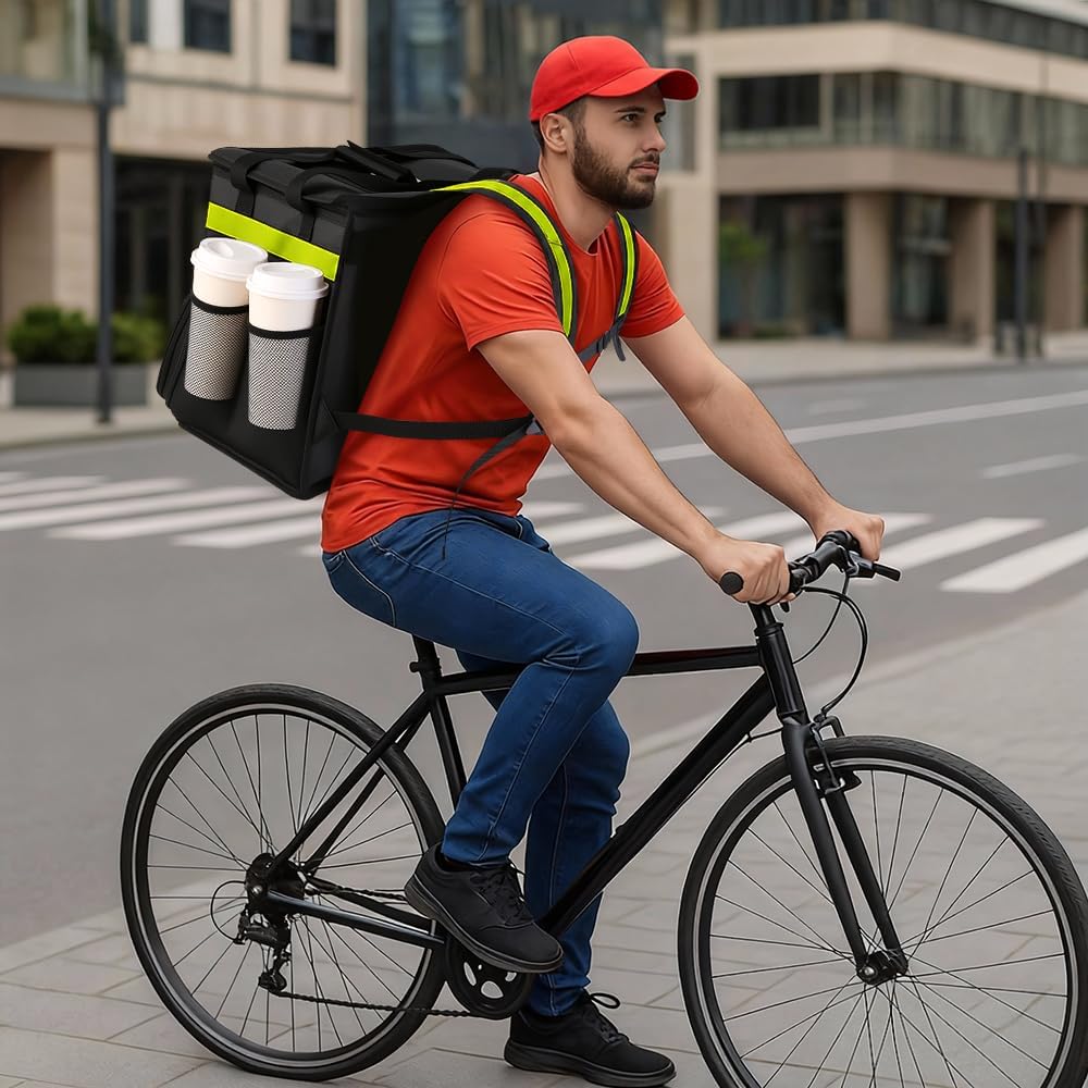 Insulated Food Delivery Backpack with Cup Holders, Expandable Bag