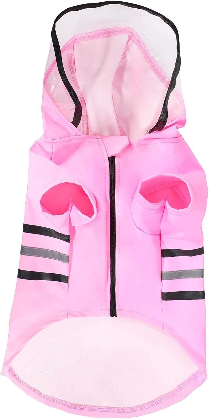 Wizland Reflective Dog Raincoat Dog Rain Jacket with Hood Lightweight Waterproof Rain Coat for Puppies (Pink XS)