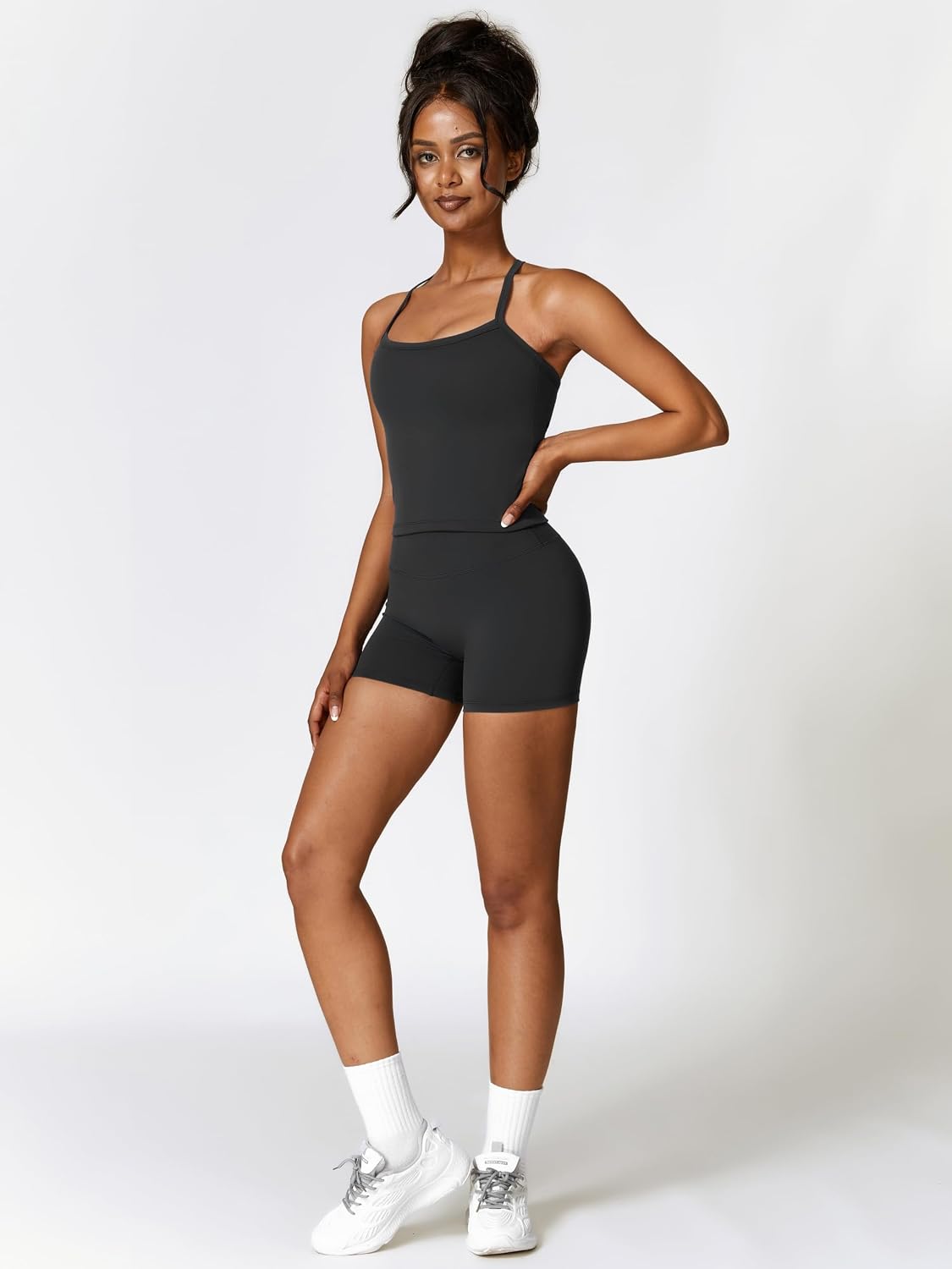 ABOCIW 2 Pieces Workout Sets for Women, Cross Back Tank Top Matching High Waist Biker Shorts, Gym Yoga Pilates Outfits