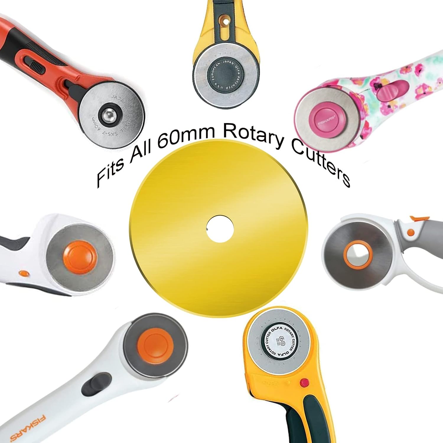 60mm Rotary Cutter Blades 5-Pack Titanium Replacement Blades Fits Fiskars, OLFA,Martelli,Dremel,Truecut,DAFA for Quilting Scrapbooking Sewing Arts & Crafts Sharp and Durable Cutter Blade for Fabric