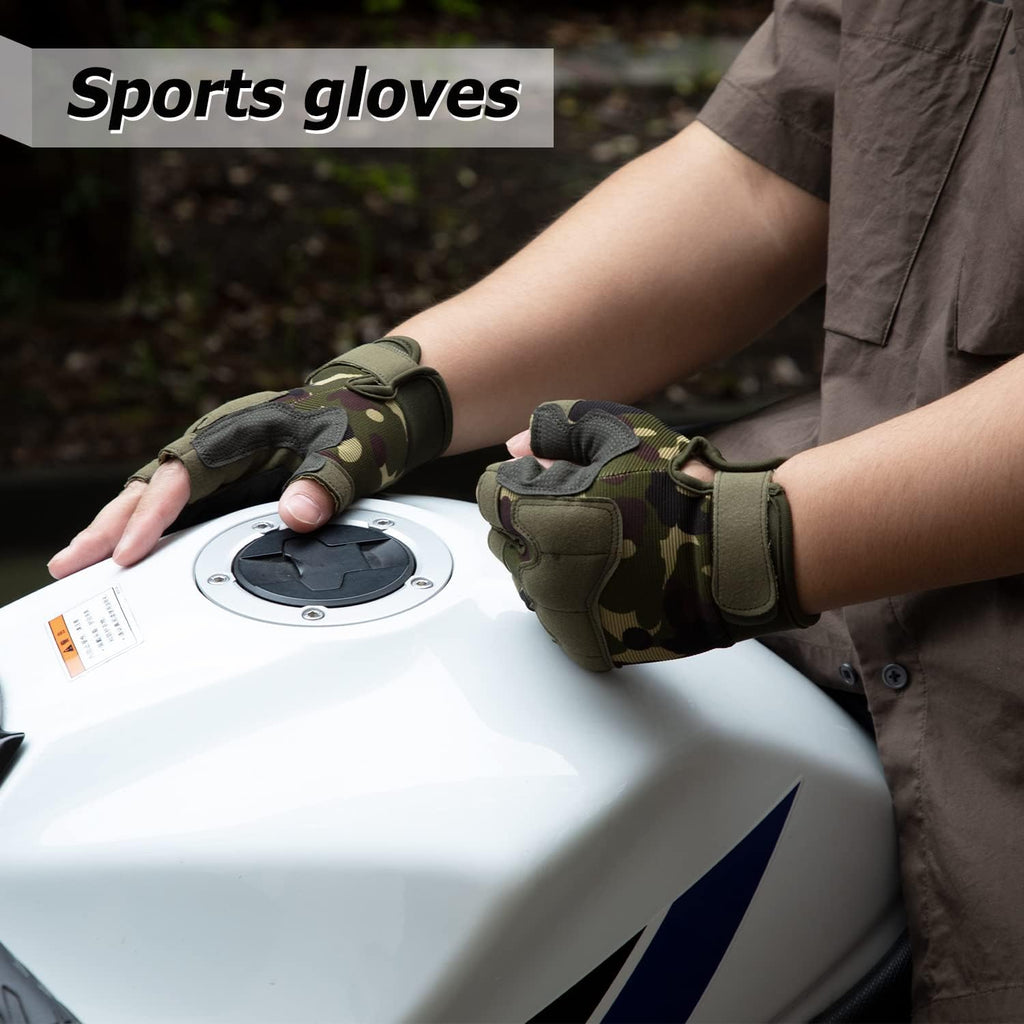 FIORETTO Fingerless Gloves for Men, Breathable Grip Palm Gloves for Motorcycle Riding, Driving, Cycling, Exercise, Workout, Climbing, Hiking and Outdoor Activities M210603
