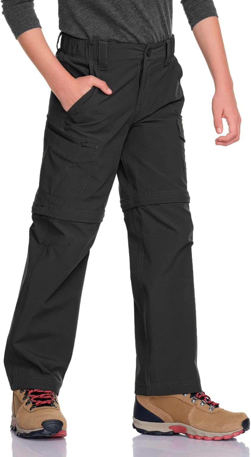 CQR Kids Youth Hiking Cargo Pants, UPF 50+ Quick Dry Convertible Zip Off Pants, Outdoor Camping Pants