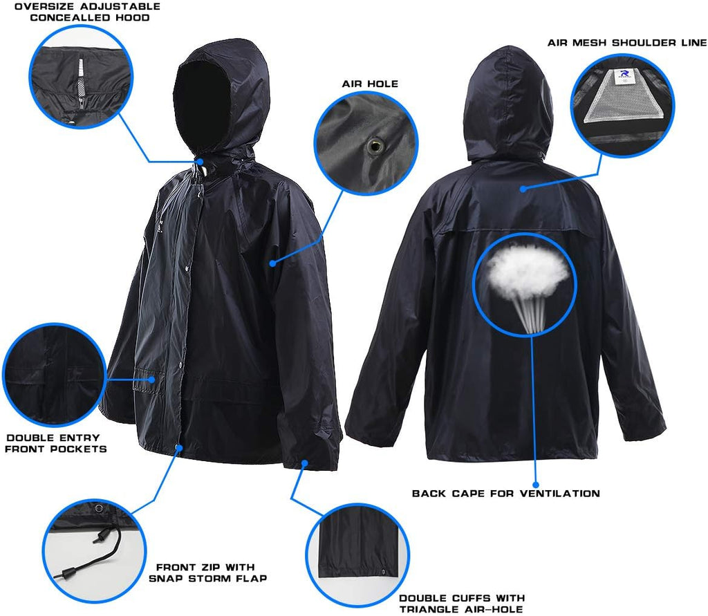 RainRider Rain Jacket Pants Suits for Men Women Waterproof Lightweight Rain Gear Workwear