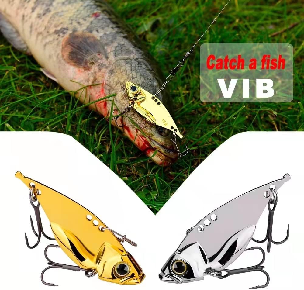 5 Pack Metal Blade Baits for Bass Fishing Lures Hard Metal VIB Fishing Spoons Crankbaits Swimbaits for Trout Walleye Crappie Saltwater Blade Bait Fishing