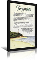 Footprints in the Sand Religious Canvas Wall Art Posters, Inspirational Beach Sunset Poem Print Poster (Black Framed 16x24inch, Footprints(5))