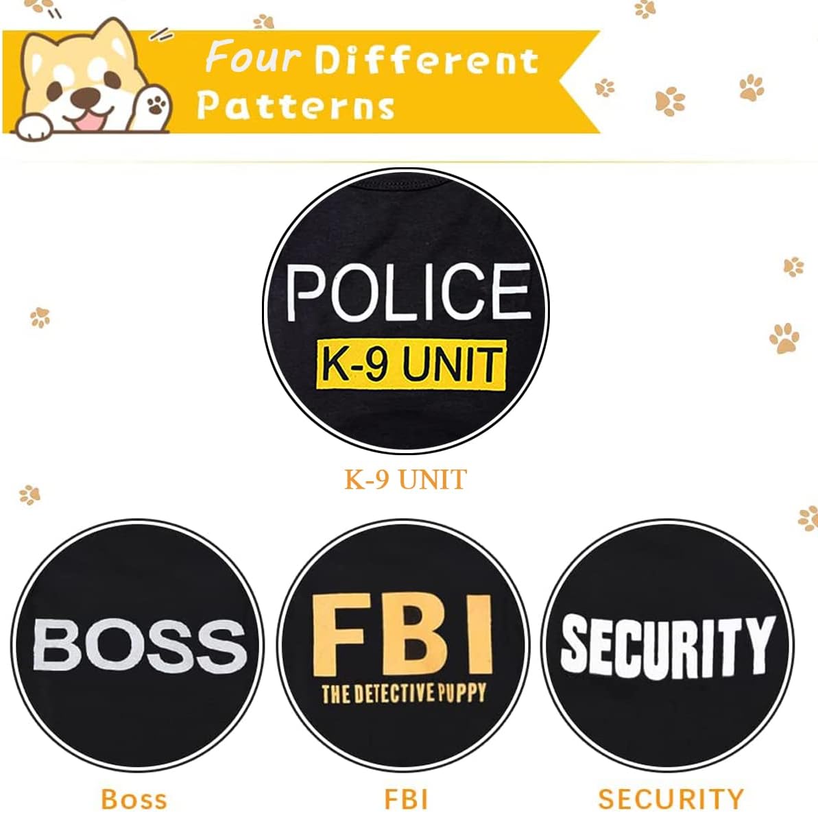 Dog Shirt 4 Pack Pet Clothes K9 Security Boss FBI Vest Costume for Cosplay