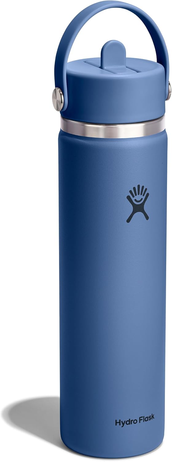 Hydro Flask Water Bottle - Insulated Stainless Steel - Wide Straw Lid, Non Spill, Leakproof in 24 Oz Harbor Blue