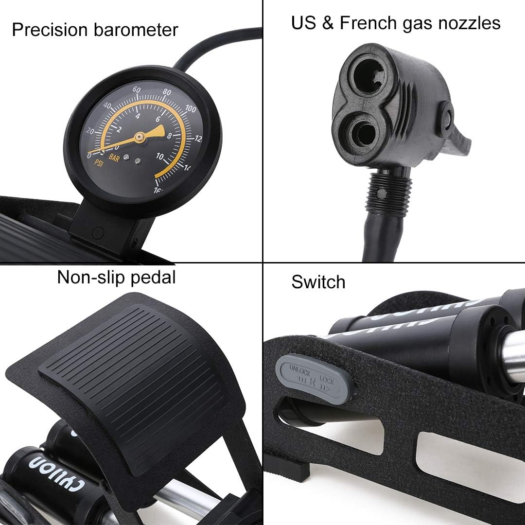 Double Cylinder Foot Air Pump, Precision Pressure Gauge High Pressure Pedal Inflator, Portable Foot Air Mercury for Ball, Bicycle, Scooter, Motorcycle, Car Pumping, Toys Balls Inflatable