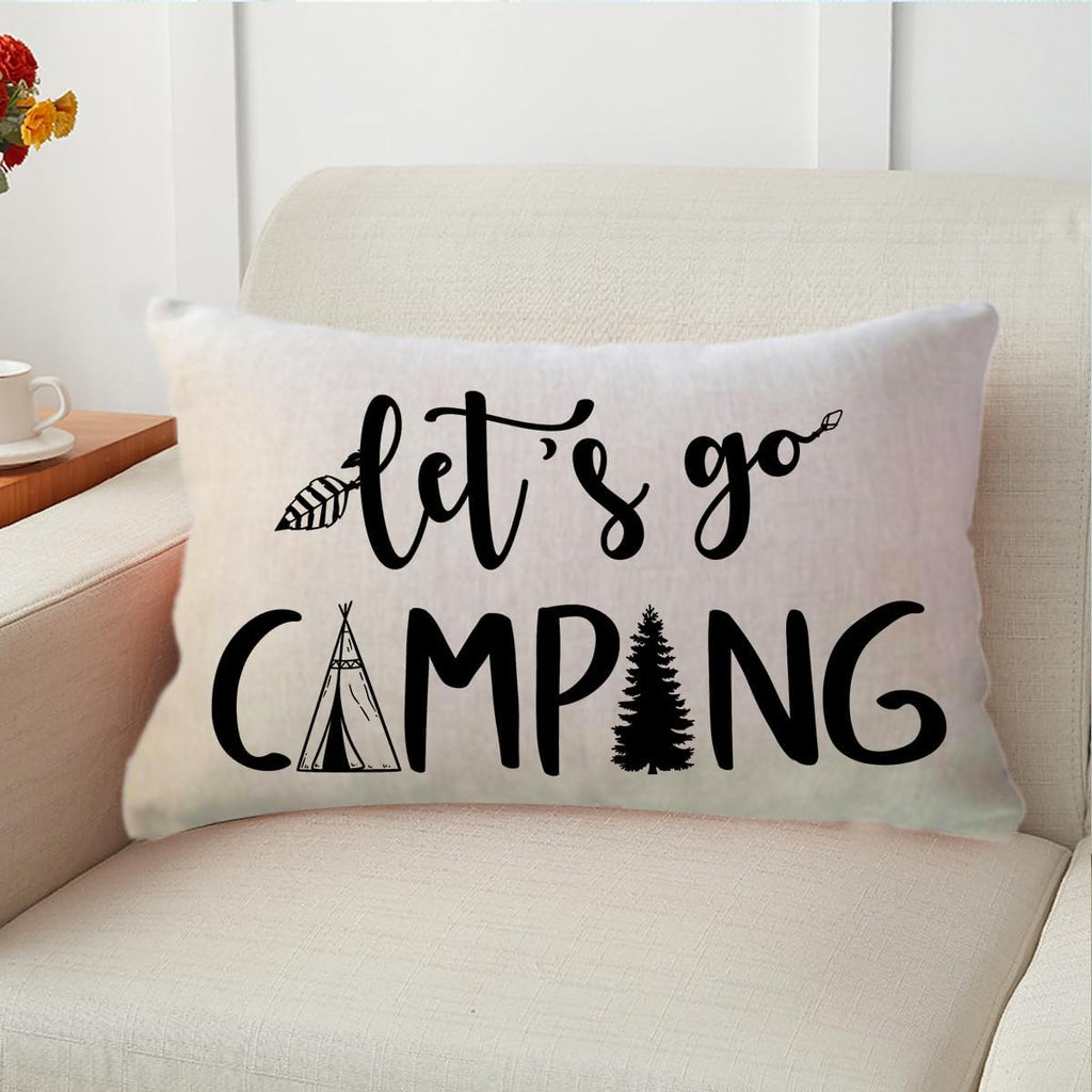 Adventure Camper Decorative Lumbar Pillowcase Double-sided Let’s Go Camping/Adventure Awaits Throw Pillow Covers Cabin/Camper Cushion Covers 12x20,2Pack for Sofa/Couch/Porch (Beige)