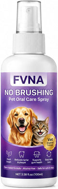 FVNA No Brushing Pet Oral Care Spray, Breath Freshener & Teeth Cleaning Pet Dental Care Spray for Dogs & Cats, Reduce Plaque & Tartar, Supports Gum Health,Daily Dental Care for Pets