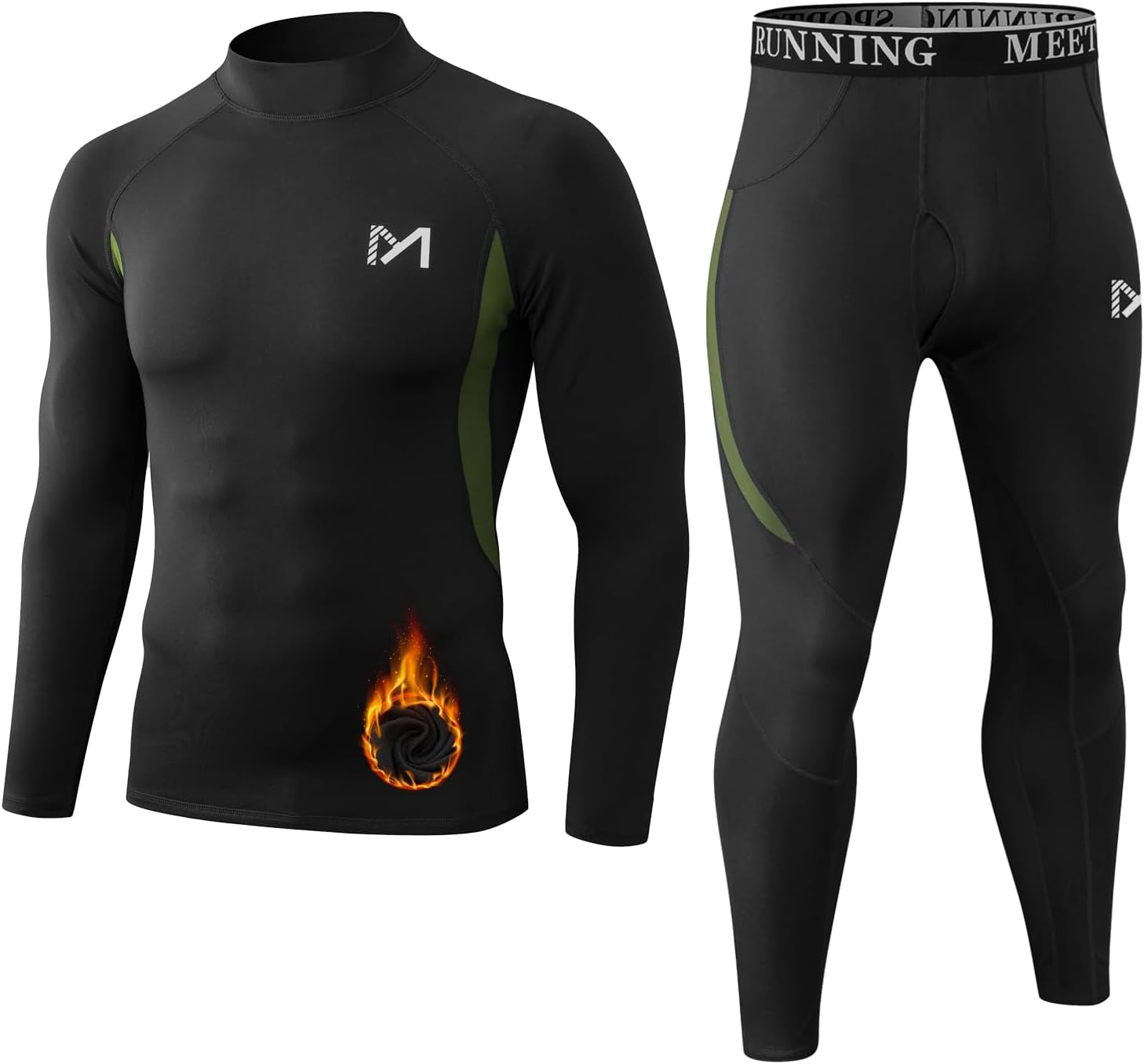 MEETYOO Thermal Underwear for Men, Winter Gear Long Johns Base Layer Top and Bottom Set for Skiing Running
