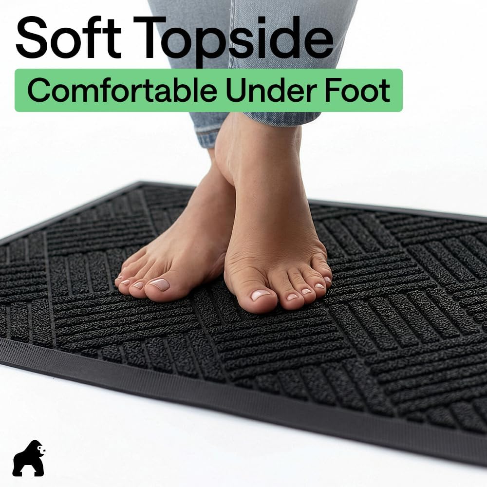 GORILLA GRIP WeatherMAX Door Mat, Indoor Outdoor Use, 29x17, Black Diamond