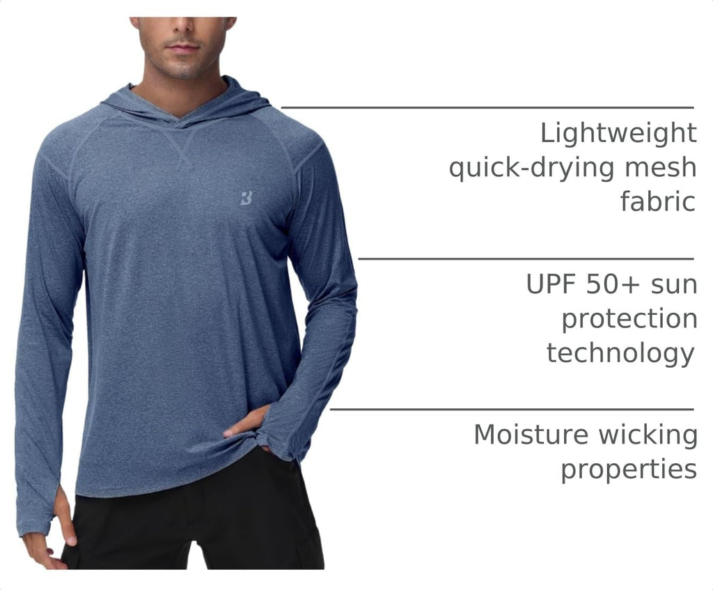 Roadbox Men's UPF 50+ Fishing Shirts, Long Sleeve UV Sun Protection Hoodie