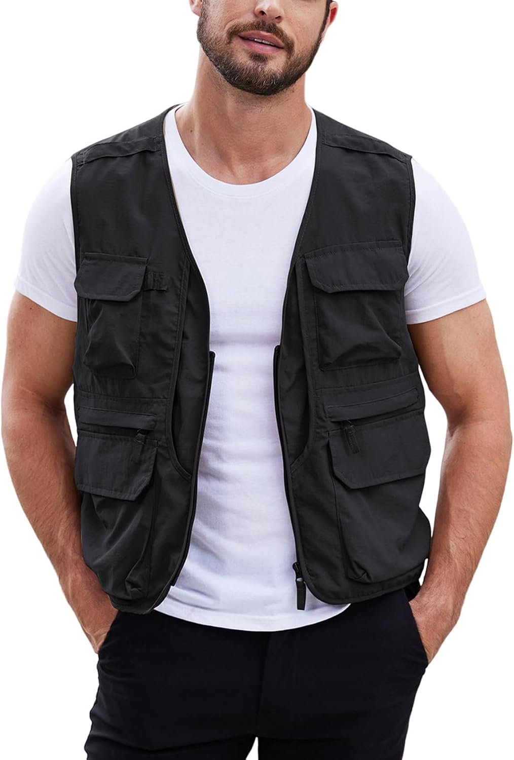 Gihuo Mens Fishing vest for Safari Utility Cargo with Pockets
