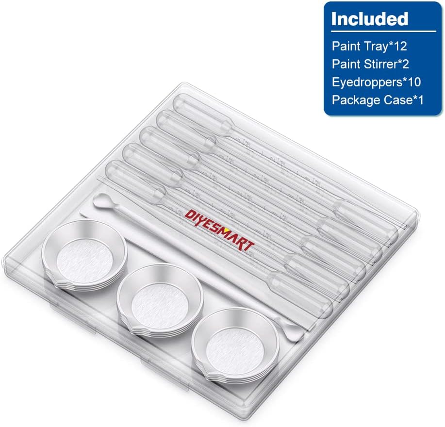 DIYESMART 12pcs Paint Tray, 2pcs Paint Stirrer and 10pcs 3ml Pipette Eyedroppers Suit for Airbrush Painting, DIY Art Craft Painting, Model Painting, Hobby Paint Building Tools, Lightweight…