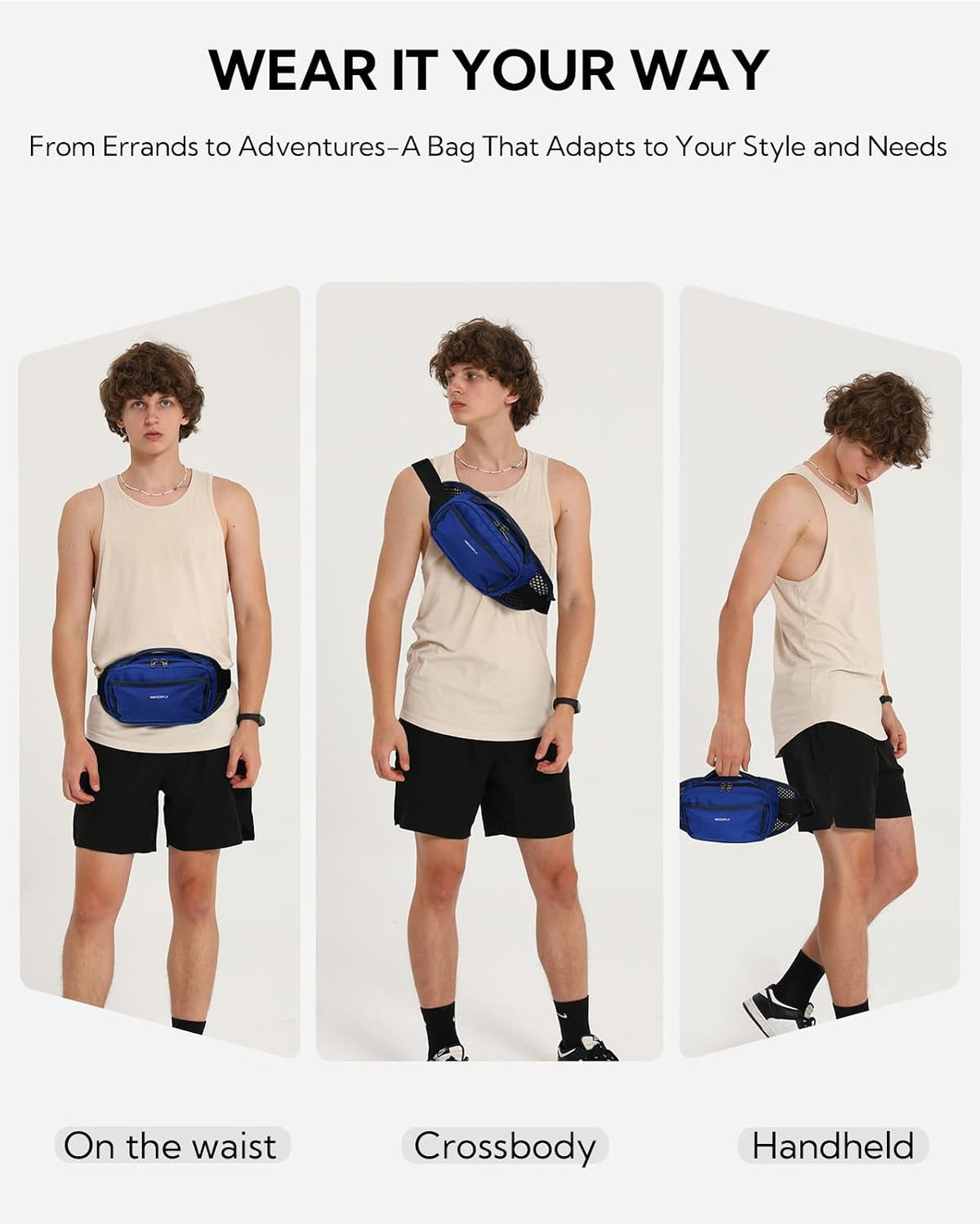 WATERFLY 2.2L RFID Fanny Pack: Bellows-Style Openning Everywhere Belt Bag