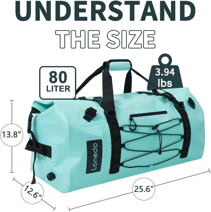 80L Dry Bag Large Waterproof Bag Roll-Top Heavy Duty Fishing Duffel Bag with Durable Straps & Handles for Kayaking Paddle boarding Boating Rafting Fishing