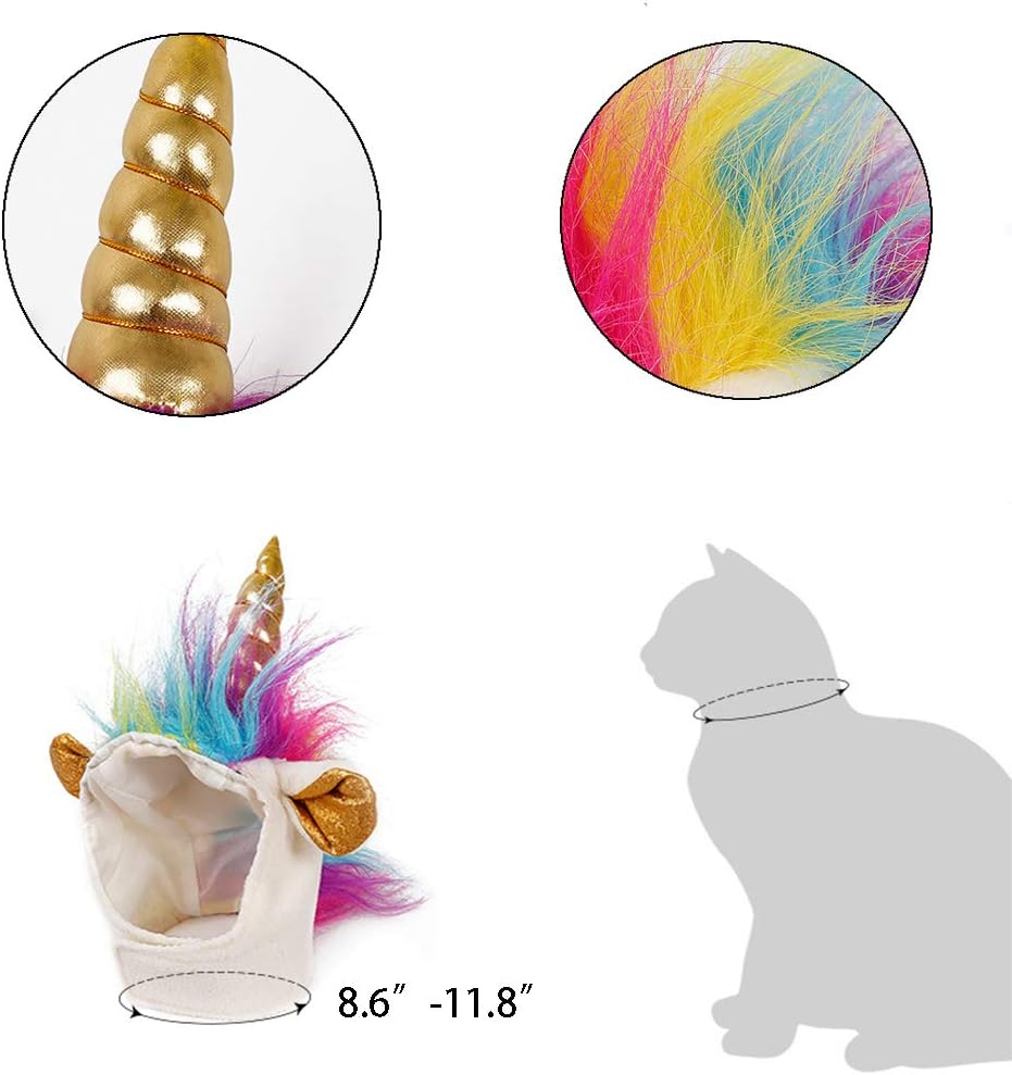 NACOCO Cat Unicorn Hat with Ear Hole for Small Dogs Puppy, Cat Costume Accessory for Halloween, Cosplay Mane Cap (with Ear Hole)