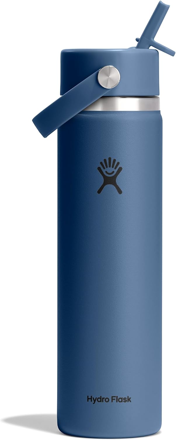 Hydro Flask Water Bottle - Insulated Stainless Steel - Wide Straw Lid, Non Spill, Leakproof in 24 Oz Harbor Blue