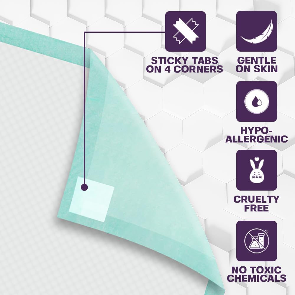 Disposable Bed Pads with Adhesive for Adults and Kids 17 x 24 (100 Count) - Super Absorbent Waterproof Incontinence Underpads, Chuck Pads, Chux Pads, Changing Pads for Baby, Pee Pads