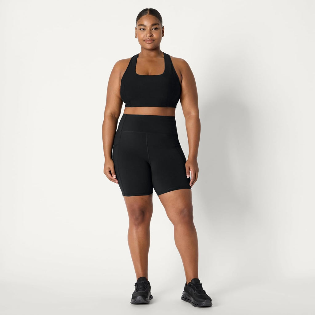 Amazon Essentials Women's Active Total Train High Waist 7" Gym Workout Biker Shorts with Pockets