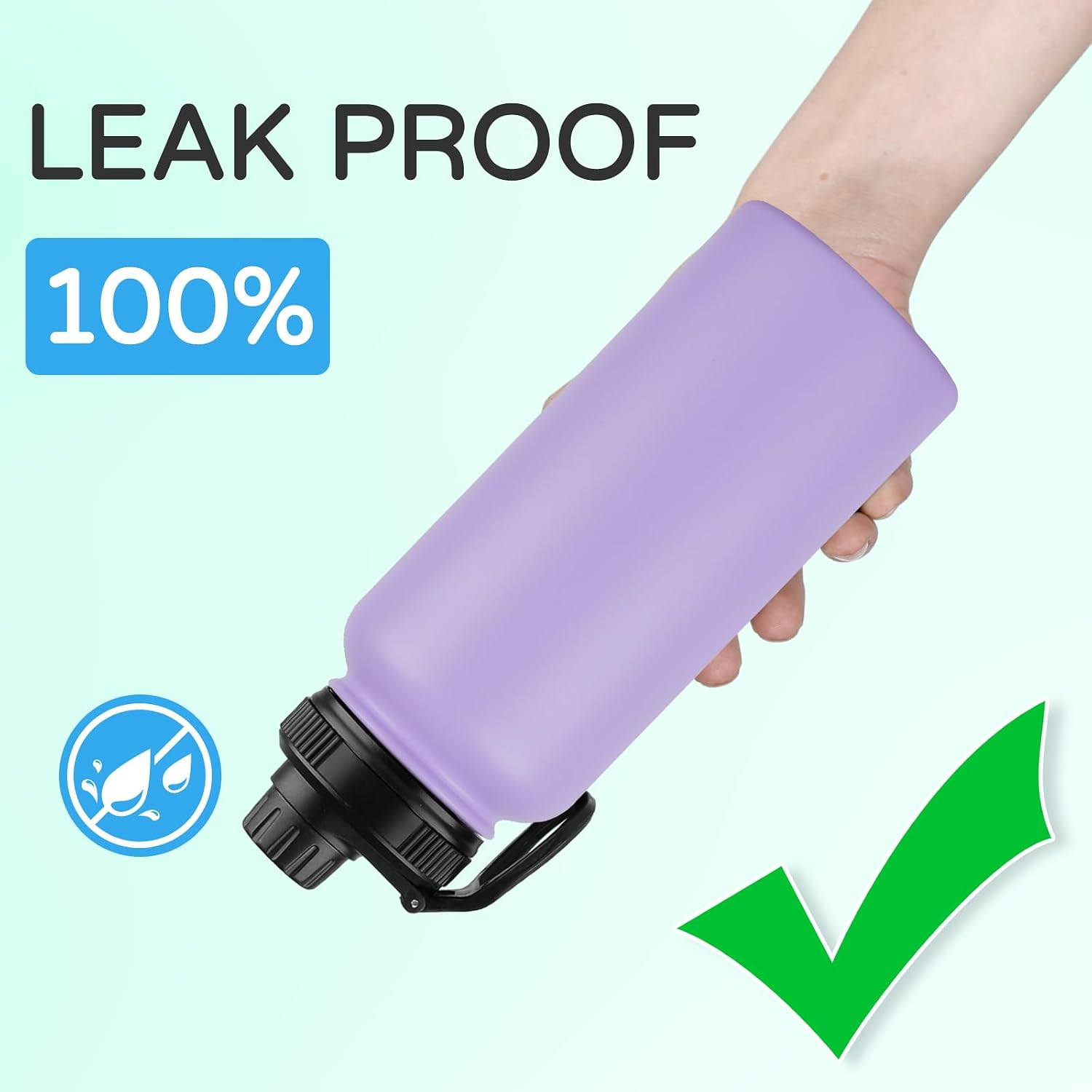 DOMICARE 32 oz Insulated Water Bottle Bulk, Vacuum Insulated Stainless Steel Sports Water Bottle with Straw Lid & Spout Lid, Leakproof, Reusable - Travel, Camping, Bike, Purple (4 Pack)