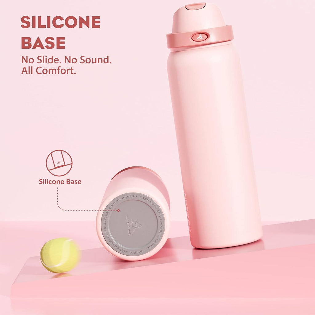 POWCAN 40 oz Insulated Water Bottle: 2-in-1 Push-Button Spout & Quick-Flip Straw, Leakproof, Cold 24Hrs, Fits Car Cup Holder, Stainless Steel Water Bottle for Sports, Travel, School (Cotton Candy)