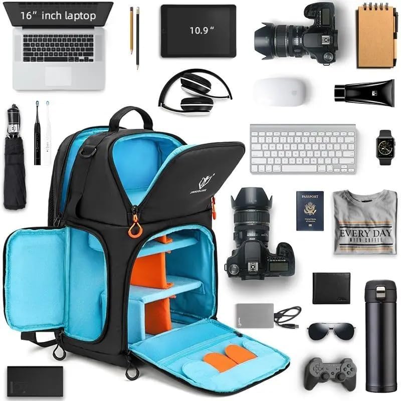 Camera Backpack, Large Capacity Outdoor DSLR Backpack, Compatible with 15.6-Inch Laptops, Canon and Nikon, Black