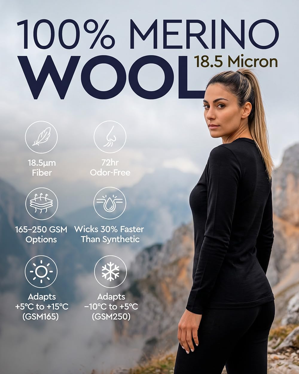 100% Merino Wool Base Layer Set Women - Thermal Underwear Long Johns PJs