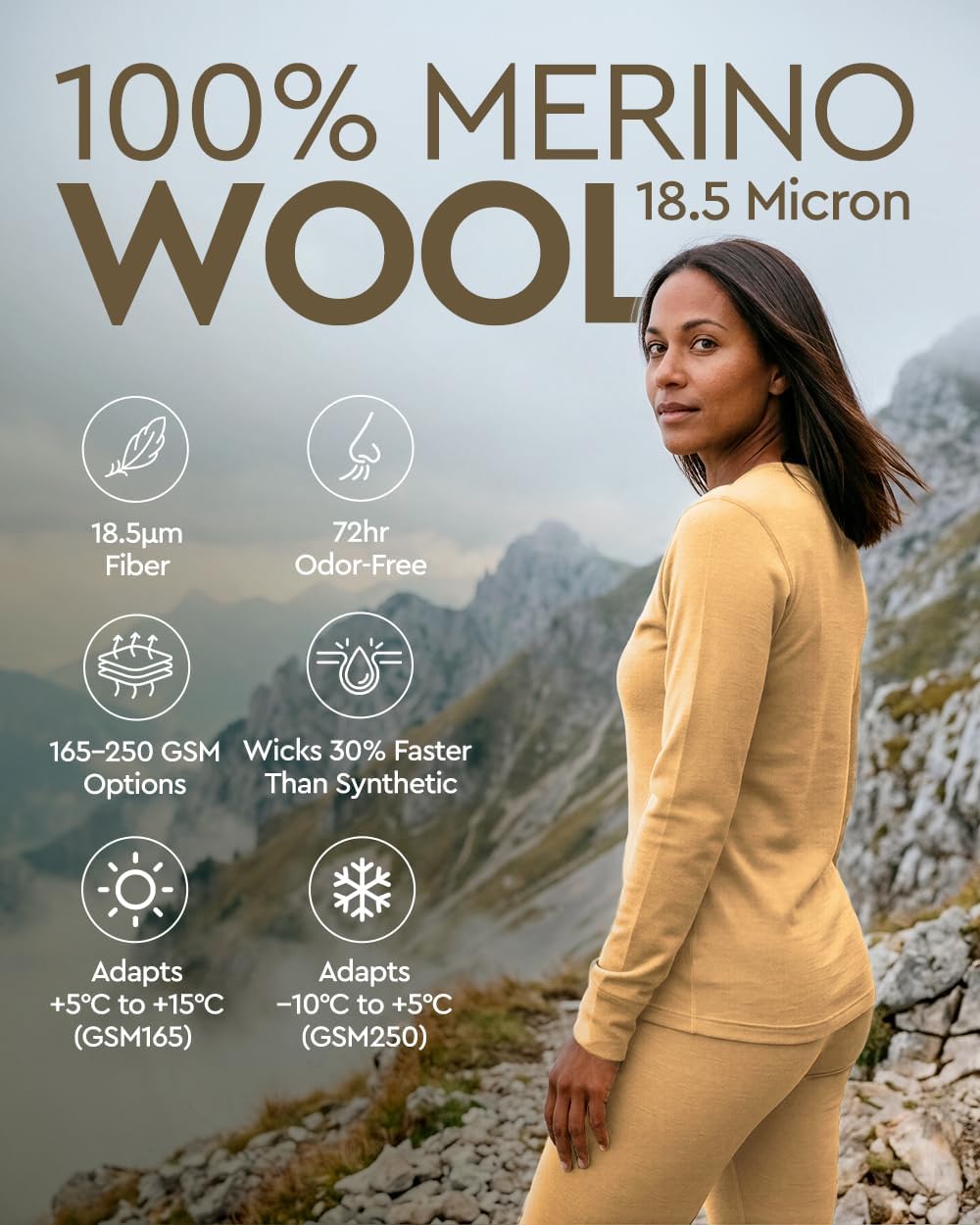 100% Merino Wool Base Layer Set Women - Thermal Underwear Long Johns PJs