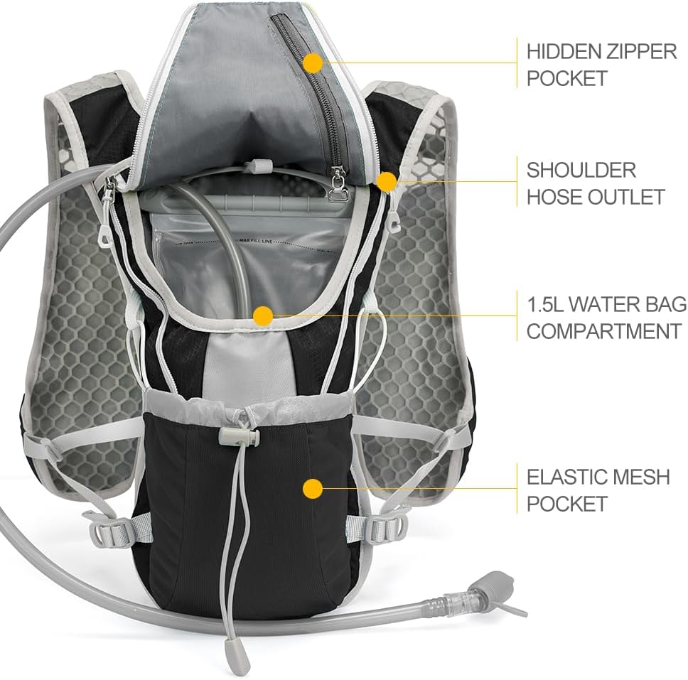 Hydration Pack Backpack, IX INOXTO Running Hydration Vest with 1.5L ( 50 oz) Water Bladder for Men Women, Lightweight Water Backpack for Hiking Cycling Climbing Camping