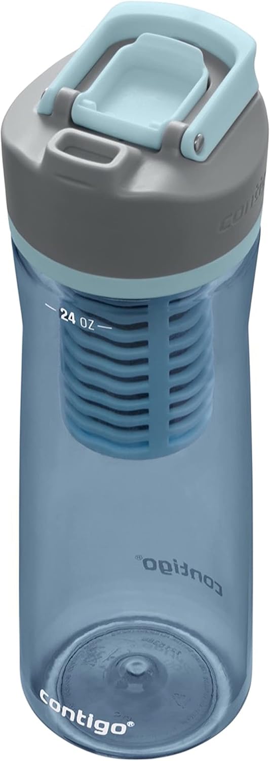 Contigo Clybourn Plastic FreeFlow Filter Water Bottle with AUTOSEAL spill-proof Lid 24oz., Dark Ice