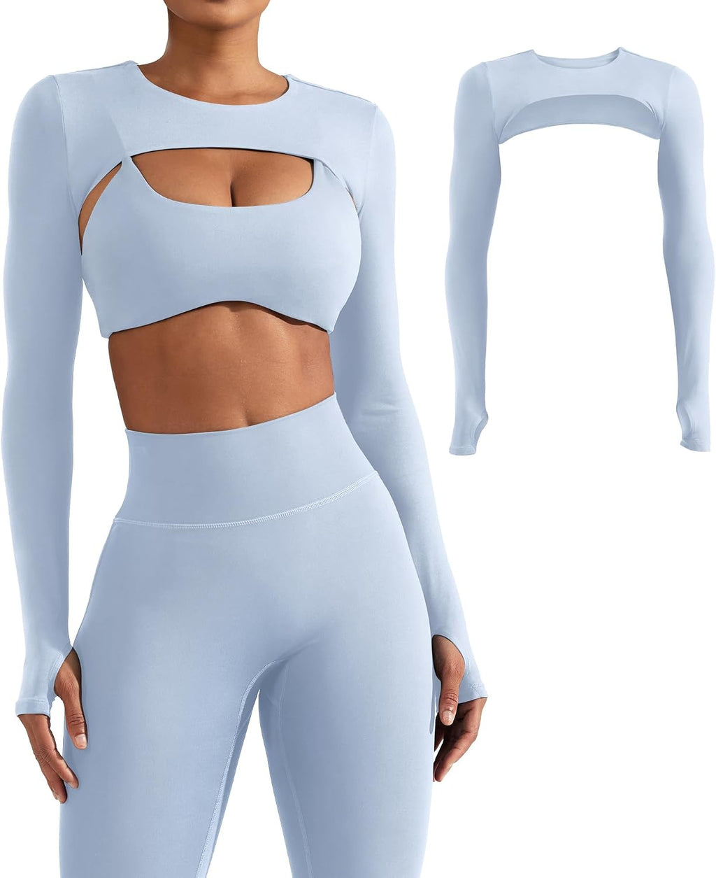 YEOREO Women Crop Top Long Sleeve Bolero Open Front Workout Cropped Shirts Sports Shrug