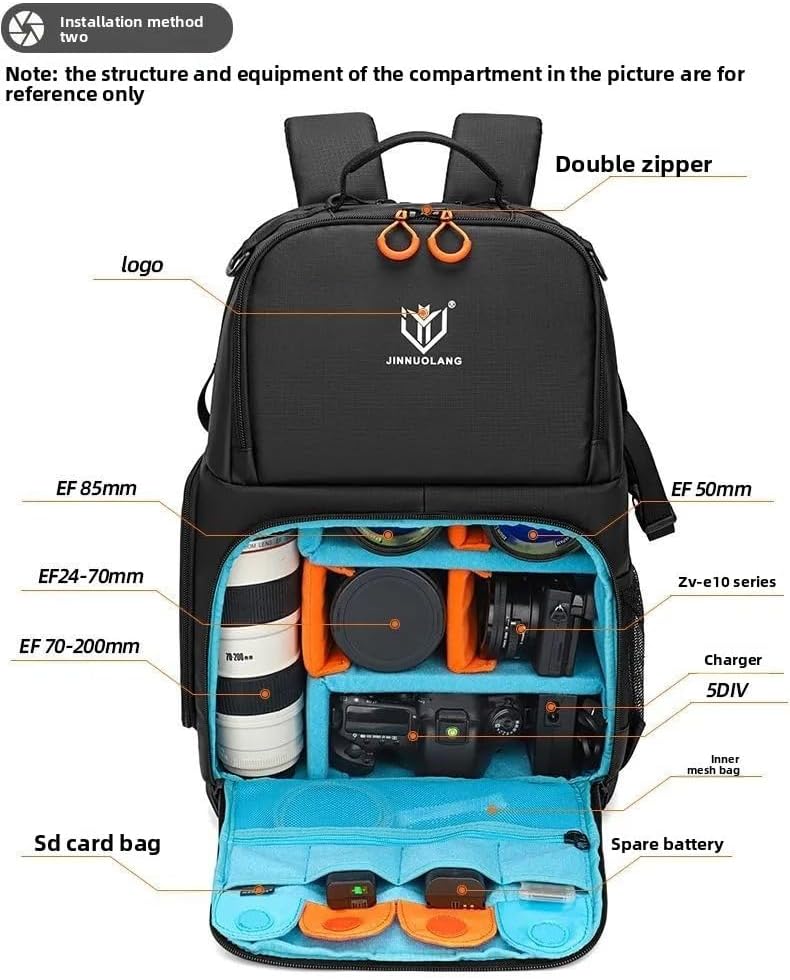 Camera Backpack, Large Capacity Outdoor DSLR Backpack, Compatible with 15.6-Inch Laptops, Canon and Nikon, Black