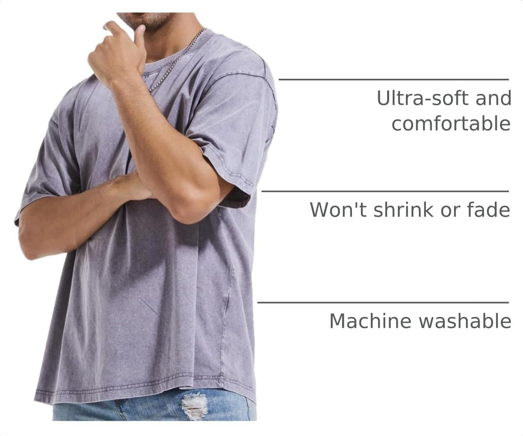 3 Pcs Men's Oversized Heavy Cotton Summer T-Shirts Vintage Tee Loose Fit Short Sleeve Casual Tshirts for Men Women