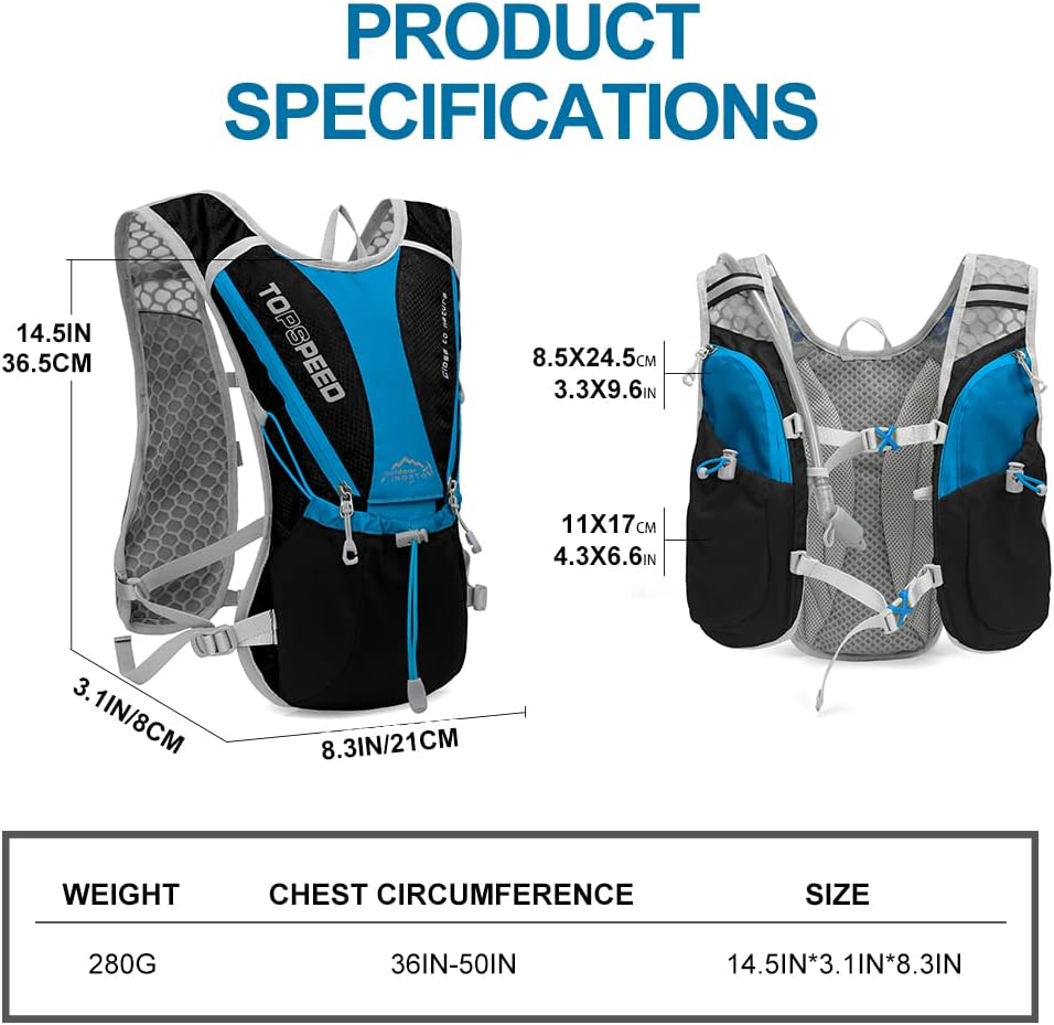 Hydration Pack Backpack, IX INOXTO Running Hydration Vest with 1.5L ( 50 oz) Water Bladder for Men Women, Lightweight Water Backpack for Hiking Cycling Climbing Camping