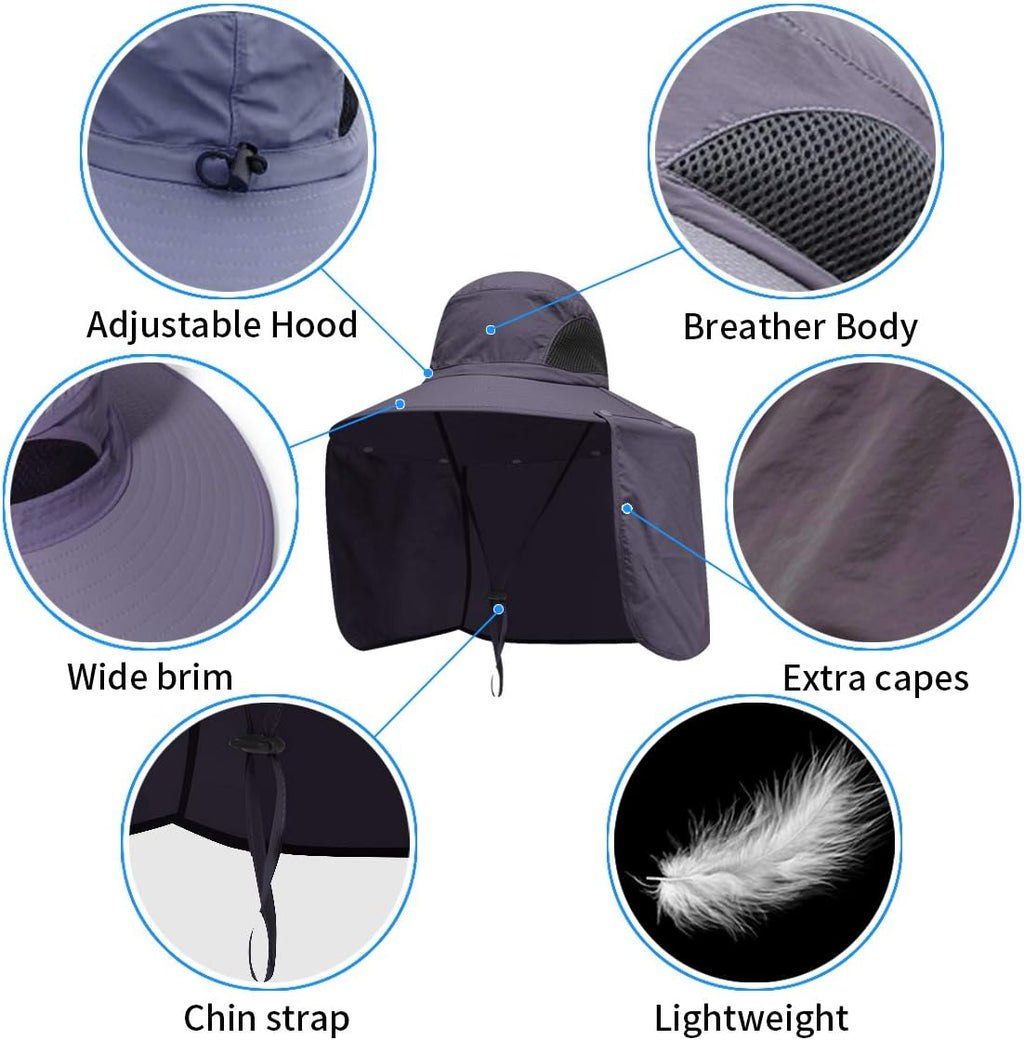 Sun Blocker Hats Outdoor Sun Protection Fishing Cap with Neck Flap Large Brim Outdoor Hat