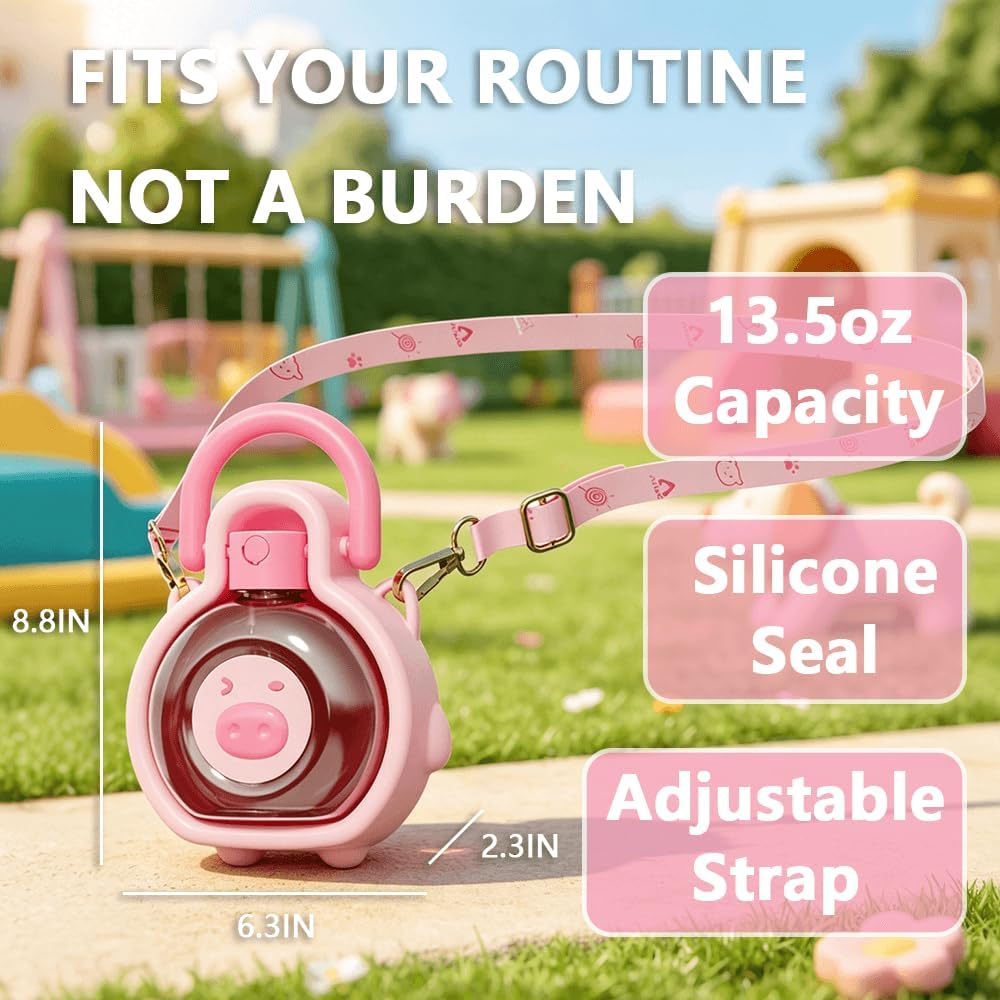 2-in-1 Crossbody Portable Dog Water Bottle with Foldable Bowl Base, 13.5oz, Adjustable Water Flow, Ideal for Small & Medium Dogs on Daily Walks and Pet Trips （Pink）