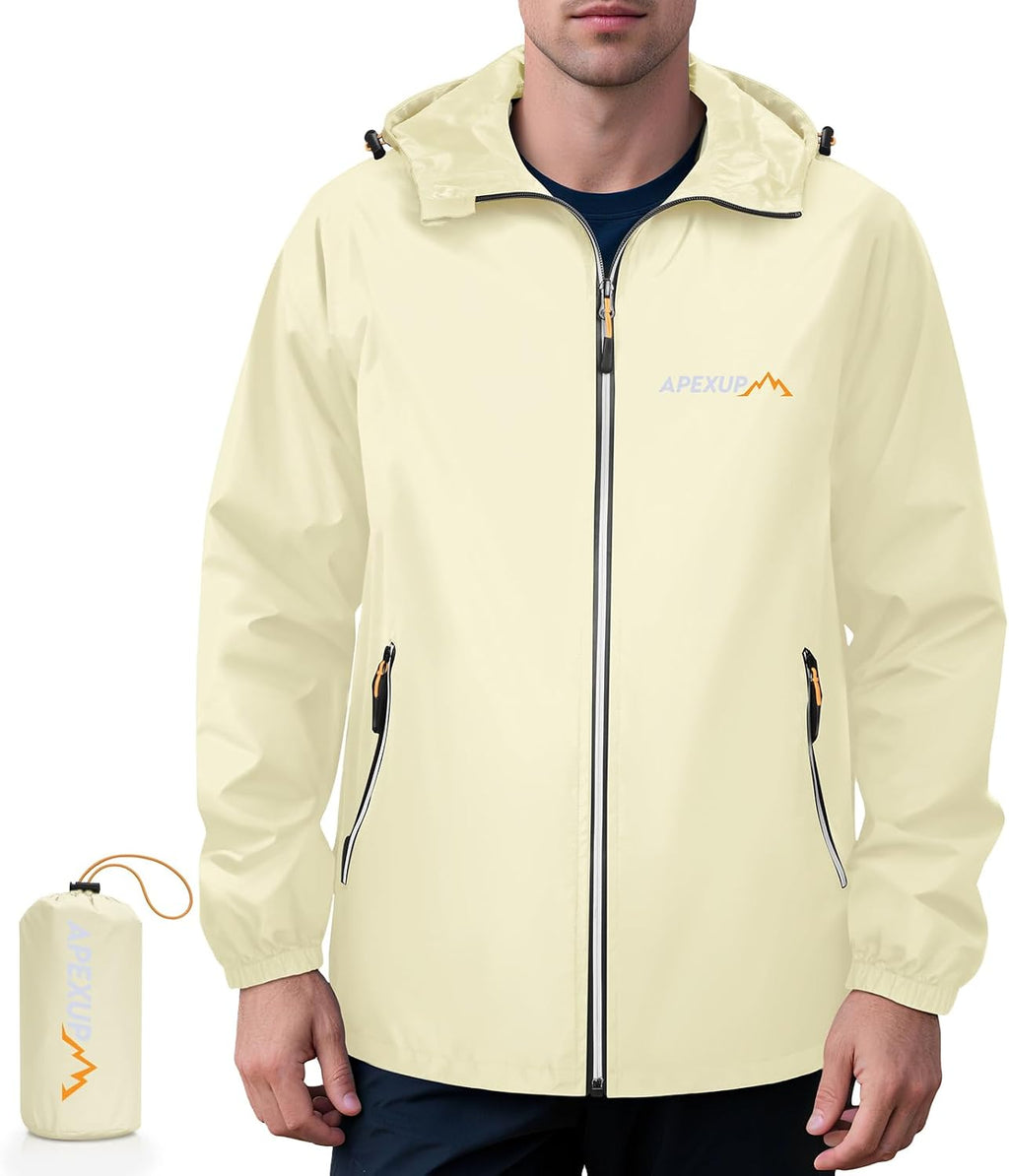 APEXUP Packable Rain Jacket Men Waterproof Lightweight Raincoat with Hood