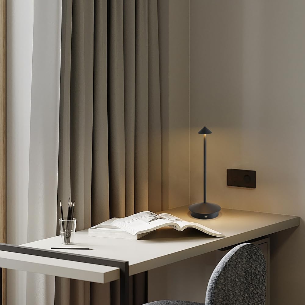 2 Pack Aluminum Cordless Table Lamp, 6000mAh Rechargeable Table Lamps, Portable Touch LED Lamp, Outdoor Waterproof Dimmable Cordless Rechargeable Table Lamps for Restaurant/Patio- Black (BK-Black)
