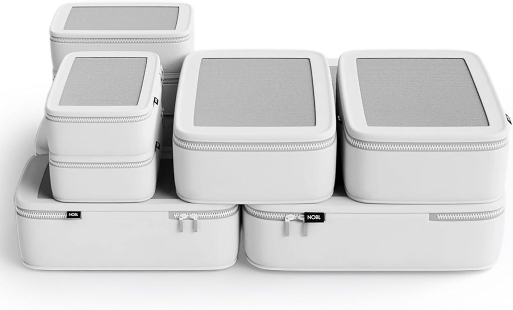 NOBL Travel Compression Packing Cubes Set of 6, Luggage Organizers, Ivory
