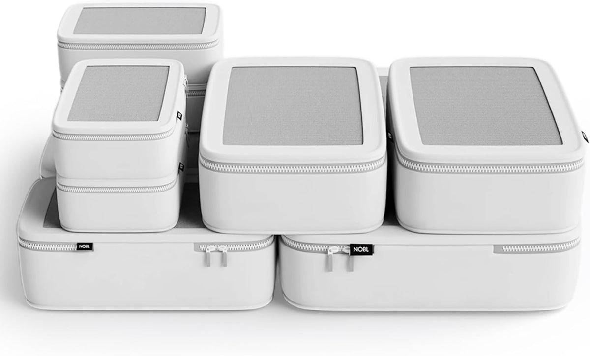 NOBL Travel Compression Packing Cubes Set of 6, Luggage Organizers, Ivory