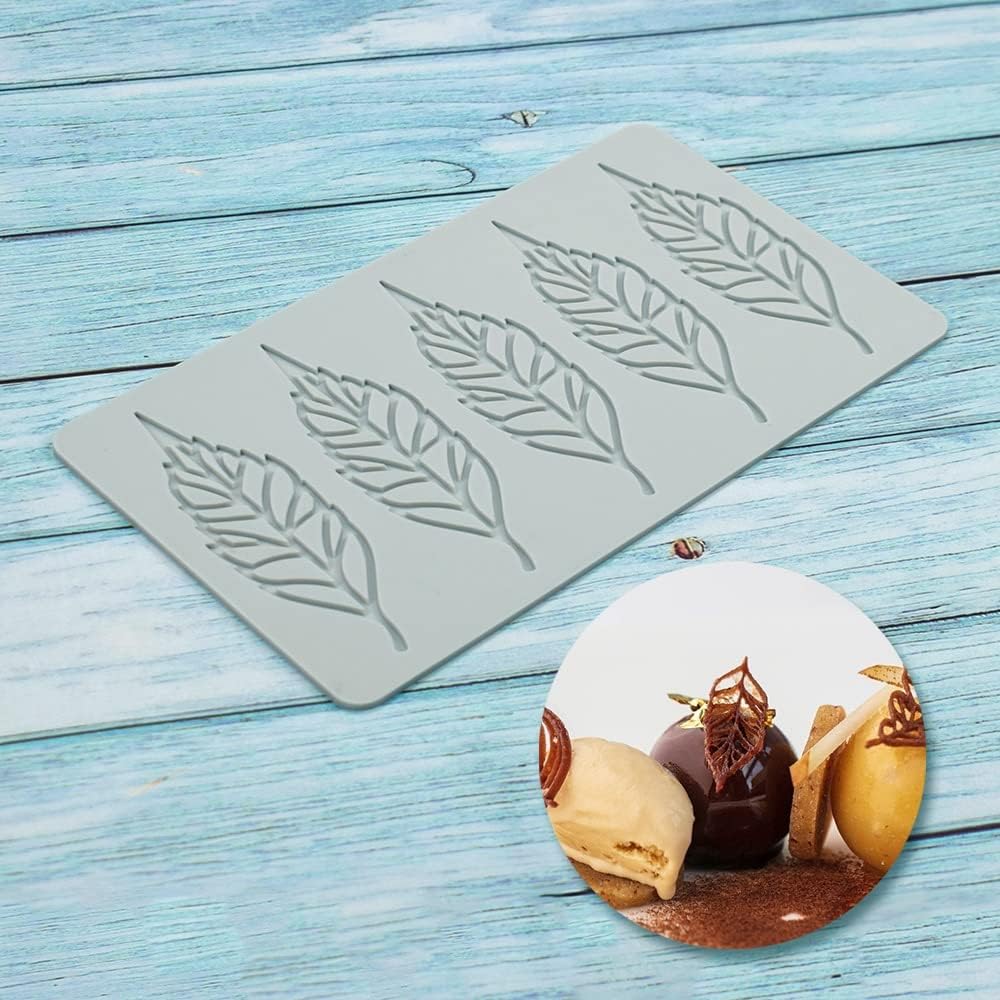 TUKE Hollow Leaf Silicone Molds Lover Heart Chocolate Molds Geometry 3D Silicone Mould Chocolate Candy Leaf Mold Sugar Craft Cake Decoration Cupcake Top (U_Leaf_8.88*5.08*0.12inch), (BH0974)