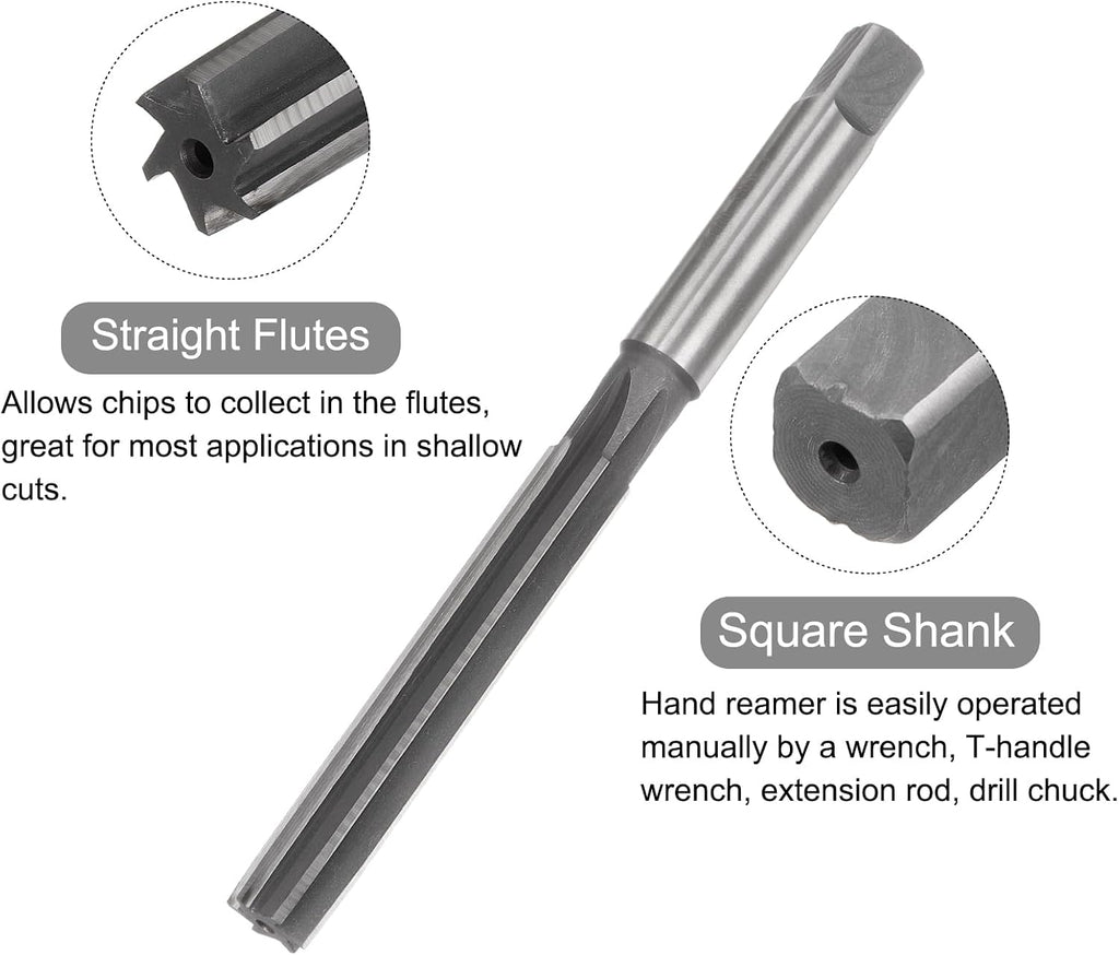 uxcell Hand Reamers, 13mm H8 Metric Reamer Drill Bit for Metal Wood Hole Reaming, Straight Flute High Speed Steel (HSS) Tool