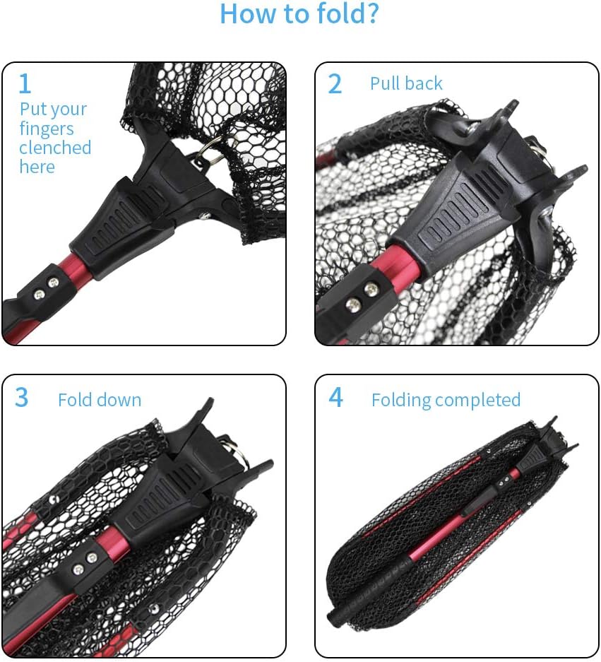 YVLEEN Folding Fishing Net - Foldable Fish Landing Net Robust Aluminum Telescopic Pole Handle and Nylon Mesh 16inch Hoop Size