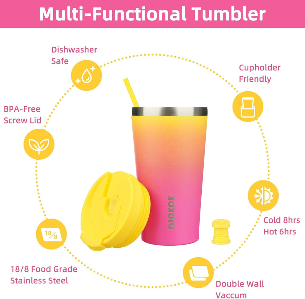 BJPKPK 18 oz Coffee Tumbler with Straw, Insulated Stainless Steel Cup
