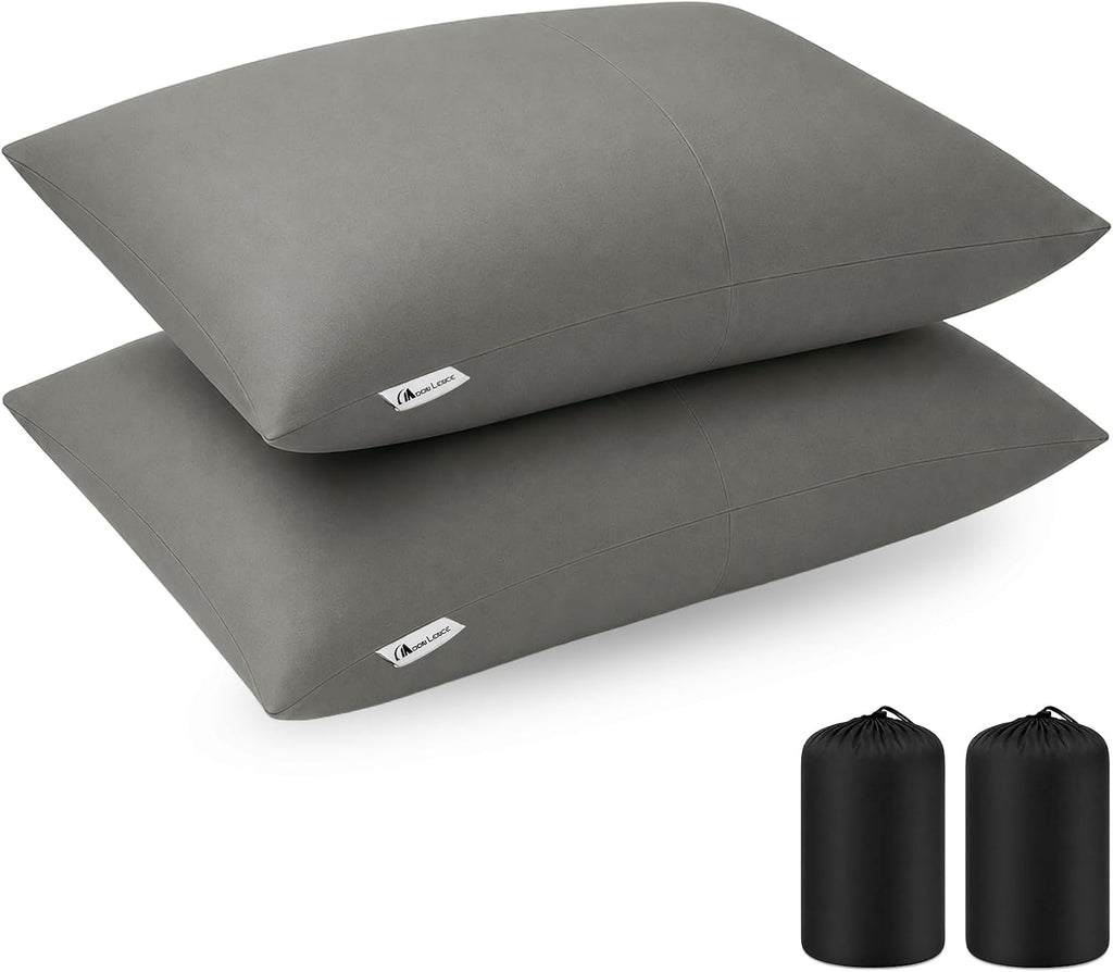 MOON LENCE Camping Pillows 2 Pack, Compressible Camp Pillow with Washable Cover & Carry Bag, Plush Filled Backpacking Pillow for Hiking, Travel, Sleeping 14"x18" Grey